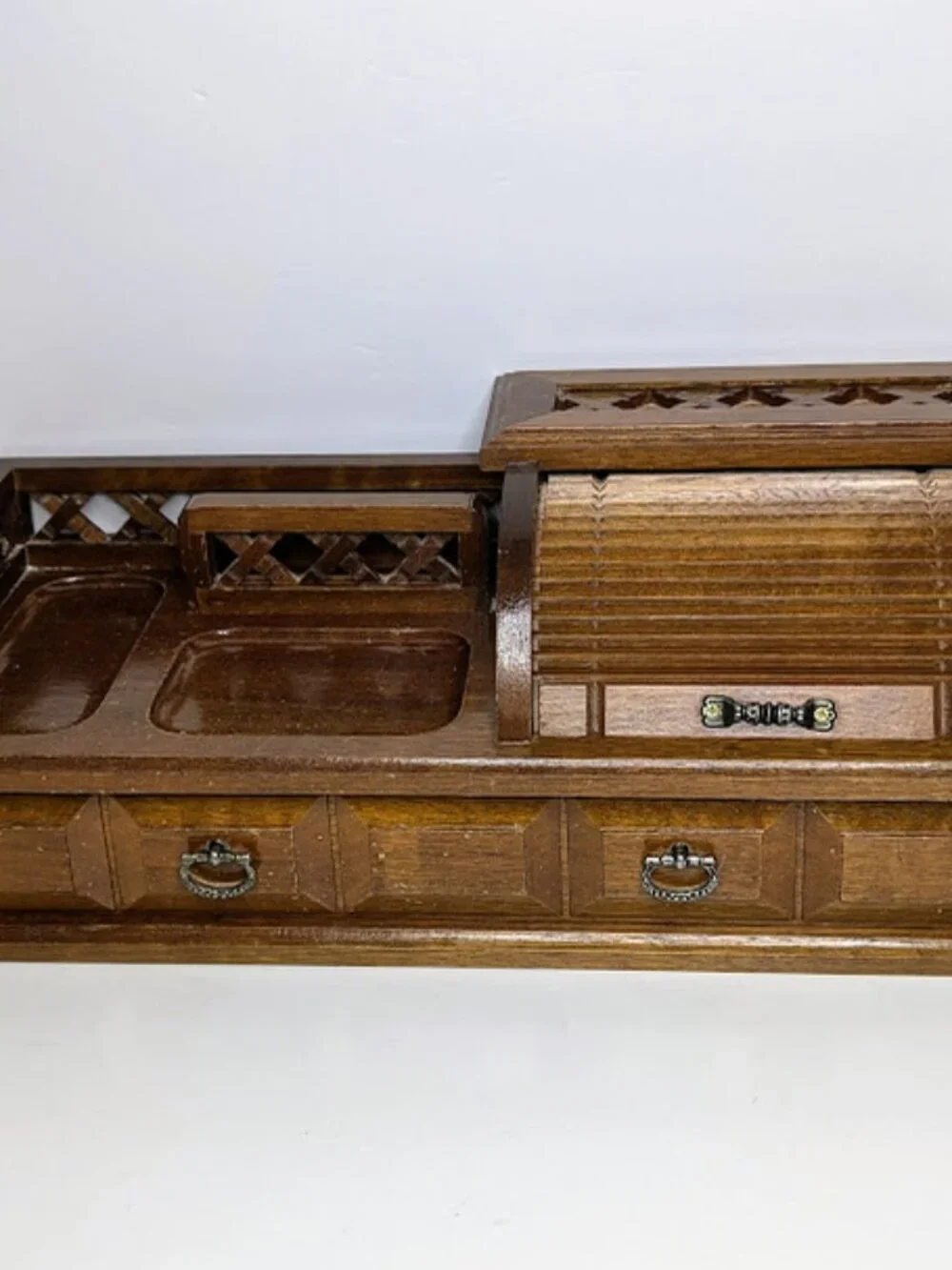 Vintage Wooden Roll Top Desk Valet Organizer